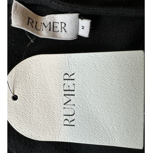 RUMER Black Ruched Maxi Skirt MEDIUM High Side Slits Hip Cutout Linen $229 NEW - Picture 8 of 10